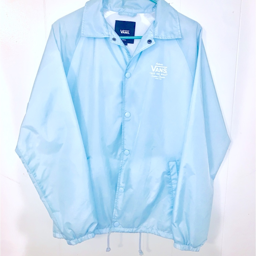 Vans Off The Wall Custom Classic Mens Small Windbreaker Snap Baby Blue Jacket